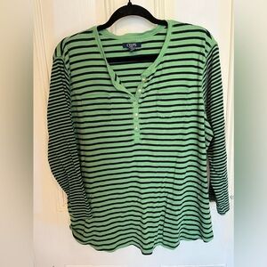 Chaps Long Sleeve Striped Scoop Button Neck Shirt XXLarge